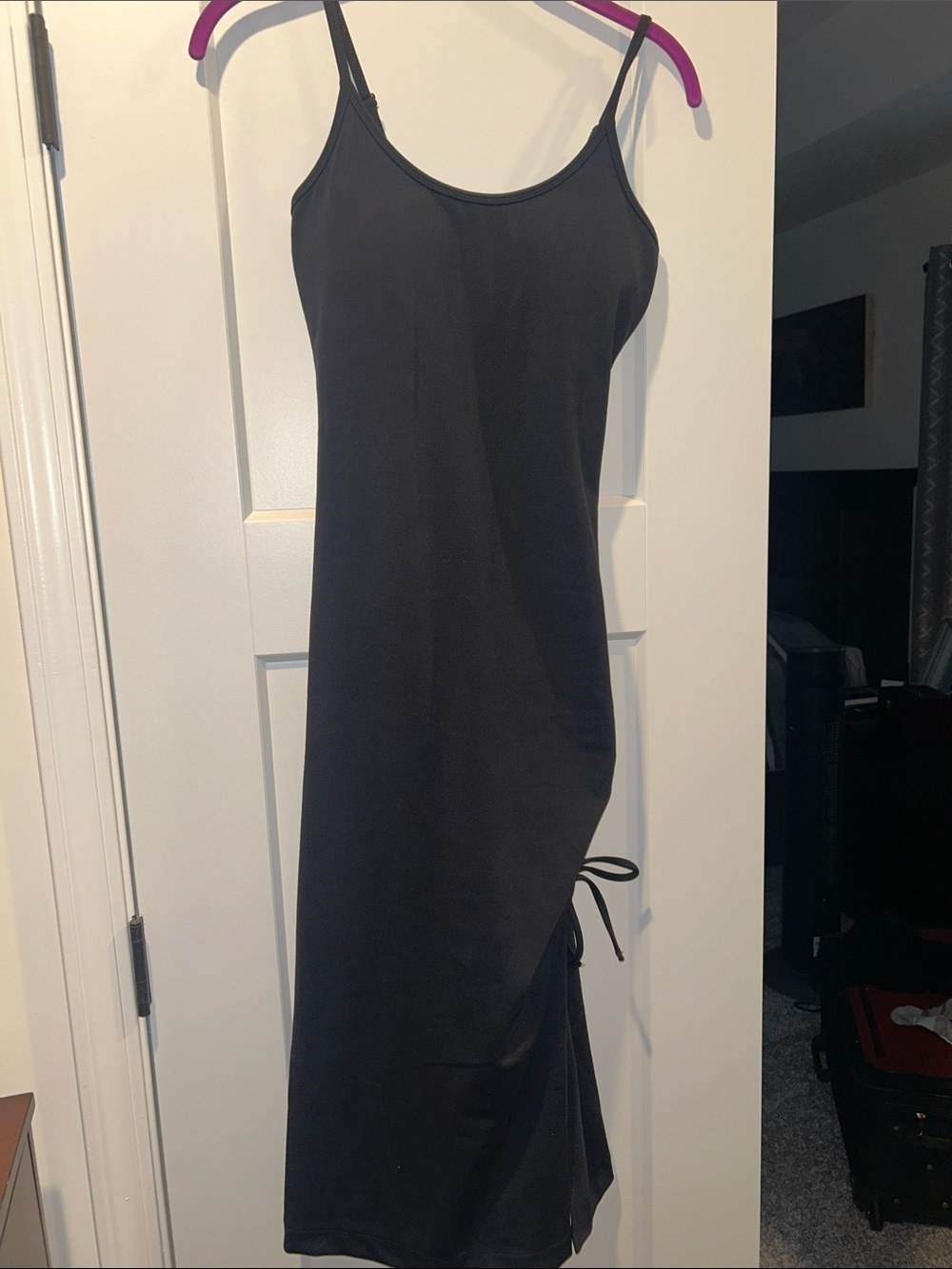 NWT Mono B Black Spaghetti-Strap Midi Dress with Side Tie